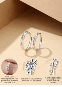Dettagli degli anelli di coppia in argento S925 con nano placcatura e zircone lucido