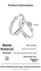 Especificaciones de los anillos de pareja de plata S925 con tamaños ajustables