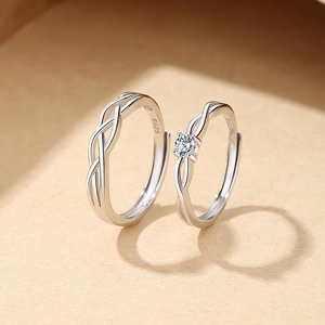 Set di anelli di coppia in argento sterling S925 con trama intrecciata e zircone lucente