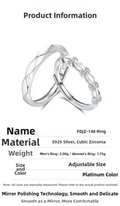Detailed specs of S925 sterling silver adjustable couple rings with weight and size info