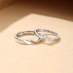 S925 Sterling Silver Eternal Love adjustable couple rings with minimalist twisted band
