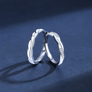Adjustable S925 sterling silver Mobius couple rings with sparkling zircon inlay