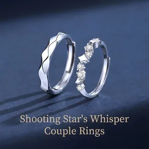 925 Sterling Silver Couple Rings Zirconia Inlaid Adjustable Open Rings Wave Star Design Romantic Jewelry Gift For Men Women