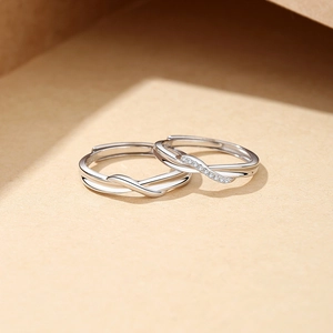925 Sterling silver couple rings with twisted Mobius design and zircon accents