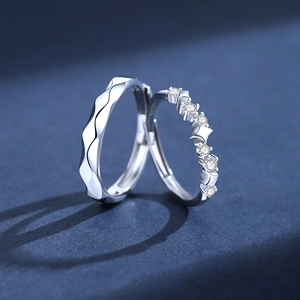 S925 sterling silver couple rings with meteor star design and adjustable open bands
