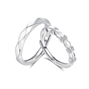Elegant S925 sterling silver couple rings set with wave pattern and zirconia accents