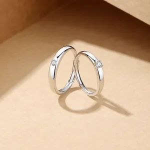 925 Sterling Silver Couple Rings Minimalist Geometric Mobius Adjustable Cubic Zirconia Matching Ring Lovers Jewelry Gift