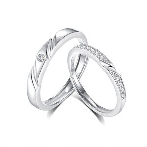 S925 sterling silver Mobius rings for couples featuring elegant wave pattern and zircon stones