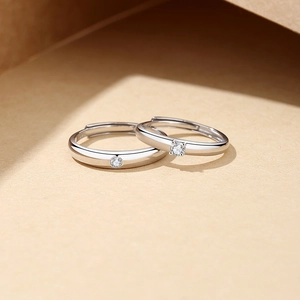 Elegant S925 sterling silver adjustable couple rings with minimalist zircon stones