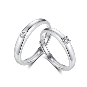 S925 sterling silver couple rings with adjustable band and elegant diamond setting