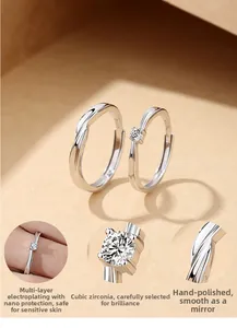 Macro detail of S925 sterling silver Mobius rings with zircon inlay and hallmarked interior