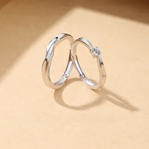 925 Sterling Silver Möbius Ring Adjustable Open Matching Rings For Men Women Minimalist Rhinestone Fashion Couple Jewelry