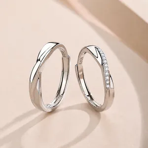 Ensemble de bagues Mobius en argent sterling S925 avec zircons pour couples en argent