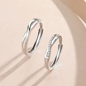 925 Sterling Silver Mobius Couples Rings Adjustable Open Finger Rings Minimalist Zirconia Inlaid Jewelry For Lovers Gift