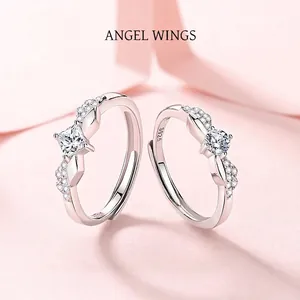 925 Sterlingsilber Engelsflügel Verstellbare Offene Ringe Für Damen Herren Mit Strass Romantischer Schmuck Valentinstag