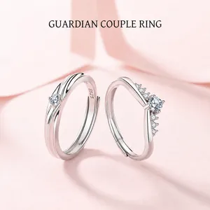 Ensemble de bagues de couple réglables en argent sterling S925 serties de zircons