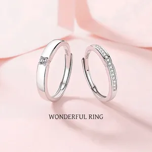 S925 Sterling Silver Couple Rings Adjustable Open Mobius Rhinestone Inlaid Minimalist Fashion Jewelry For Women Men