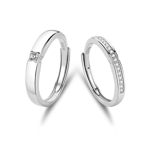 Elegant S925 sterling silver couple rings set with sparkling zircon stones in white finish
