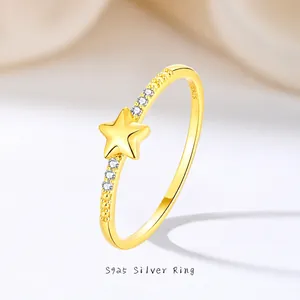S925 Sterling Silver Star Ring For Women Minimalist Stackable Gold Plated Zirconia Finger Ring Dainty Jewelry Original Design Romantic Gift