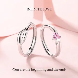 S925 Sterling Silver Infinite Love Couple Rings For Women Men Heart Zirconia Adjustable Open Rings Valentine's Day Jewelry Gift