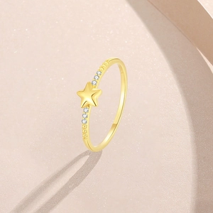 Minimalist S925 sterling silver gold plated star ring with sparkling zircon stones
