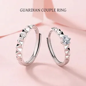Bagues de Couple en Argent Sterling S925 Design Géométrique Facetté Ouverture Réglable Bagues pour Hommes Femmes Bijoux Minimalistes