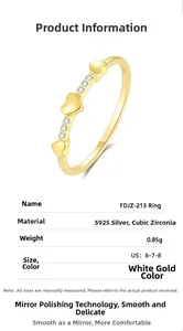 Detailed spec sheet for S925 sterling silver ring with triple heart cubic zirconia