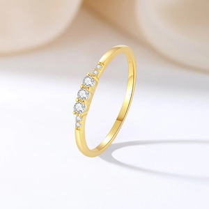 S925 sterling silver gold plated stacking ring with sparkling zircon stones