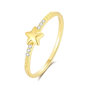 S925 sterling silver gold plated star ring with white zircons and beaded edge details