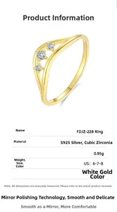 Detailed view of S925 sterling silver wavy ring with zircon inlay and product specifications