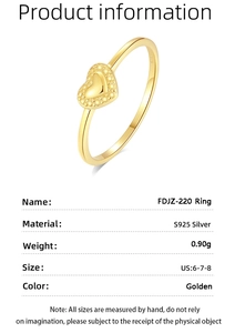 Spécifications détaillées de la bague coeur en argent S925 doré avec poids et taille US