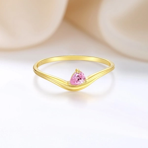 Elegant S925 sterling silver V-shaped ring with a pear-cut pink zircon stone for women