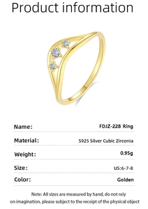 Detailed specs of S925 silver wave ring featuring three small round cubic zirconia stones