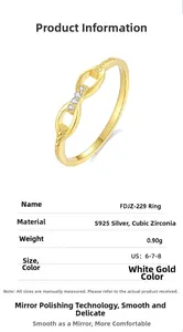Detail view of S925 sterling silver chain ring with cubic zirconia and size specs