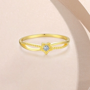 S925 sterling silver gold ring with star zircon and double layered band design