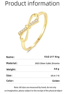 Détails de la bague nœud en argent S925 doré avec zircons et guide des tailles