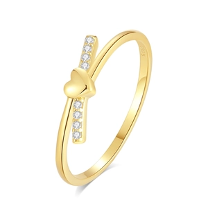 Elegant gold S925 sterling silver ring with heart shape and vertical crystal bar elements