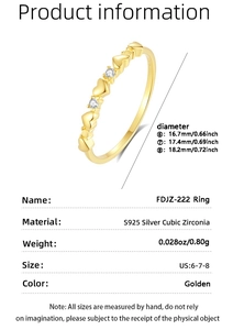 Detailed size chart for S925 sterling silver heart ring with cubic zirconia
