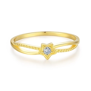 S925 sterling silver gold plated star ring with sparkling cubic zirconia pavé setting