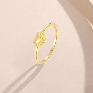 Bague cœur minimaliste en argent sterling S925 avec finition dorée et bordure perlée