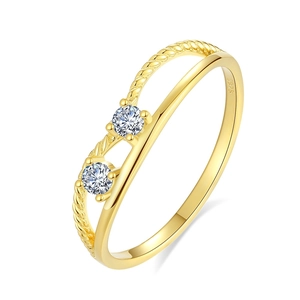 Irregular double layer S925 silver ring with zircons and gold plating finish