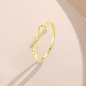 Bague nœud élégante en argent sterling S925 doré avec zircons scintillants pour femme