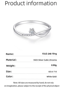 Macro detail of S925 silver ring with cubic zirconia setting and white gold plating