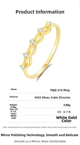 Detail view of S925 sterling silver wave ring with CZ inlay and sizing specifications