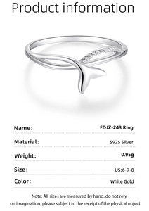 Détails de bague queue de sirène en argent S925 avec finition or blanc et mesures