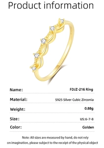 Detailed specs of S925 sterling silver wavy ring with five cubic zirconia stones