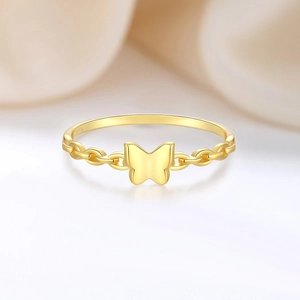 Elegant gold S925 sterling silver butterfly ring with stylish link chain band design
