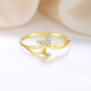 Bague fishtail minimaliste en argent S925 doré avec cristaux brillants pour femme
