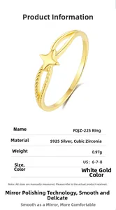 Detailed specs of S925 silver star ring weighing 0.97g with twisted band and dimensions
