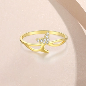 Bague queue de poisson minimaliste en argent S925 doré avec pavé de zircons brillants